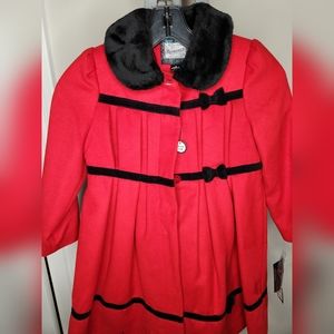 NWT Vintage Rothschild Winter Dress Coat 5 Girls Scarlet Red Washable Faux Fur